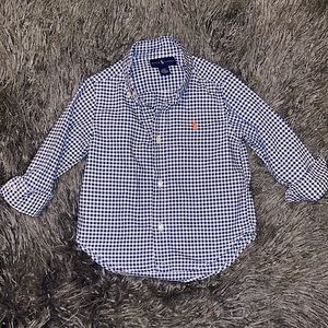 Ralph Lauren, boys 3T, navy blue Gingham Cotton Poplin button down.